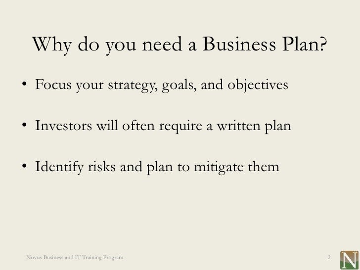 Need for business plan
